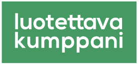 Luotettava kumppani -teksti valkoisella fontilla vihreällä pohjalla